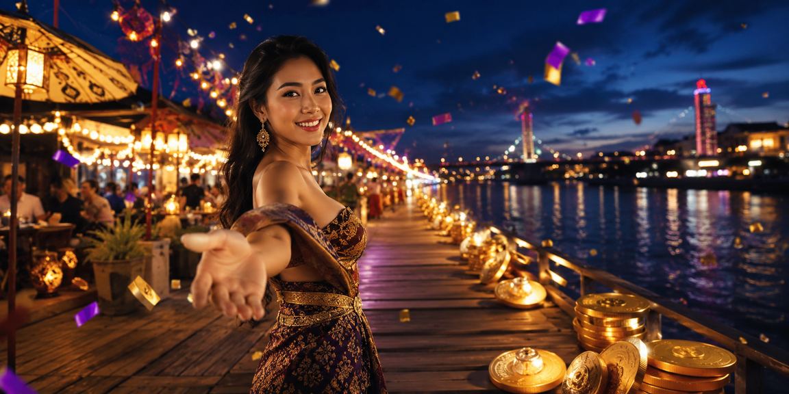 Suasana pasar malam dengan aktivitas taruhan dan hiburan online