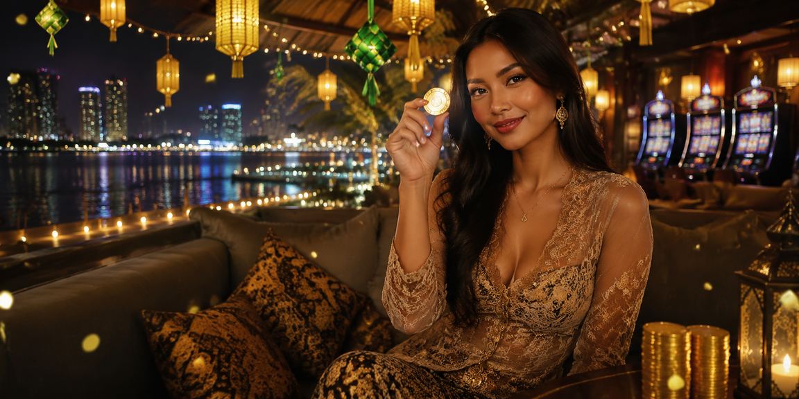 Layar slot game malam hari dengan tampilan penuh warna dan tema pasar malam